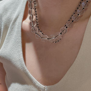 Kalung manik-manik kristal putih untuk wanita, rantai tali hitam buatan tangan 12mm 8mm 4mm dengan gesper perak Sterling 925 - Product Image 2