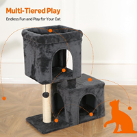 Basics Arbre à chat moderne de 30 pouces, Centre d'activités avec 2 niches en peluche, poteau à gratter en sisal et carton suspendu à pompons