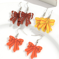 Boucles d'oreilles pendantes sportives à nœud papillon tendance, imprimées d'un seul côté, pour femmes et filles (baseball, basketball, football, rugby)