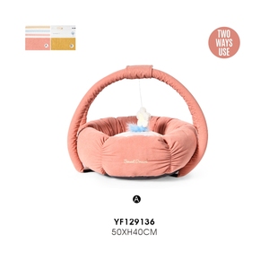 Weiches Cord-Haustierbett Rundes Katzen- und Hundebett mit Griff Niedliches Blumendesign - Product Image 3