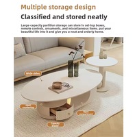 Ensemble de table basse créative en 2 pièces de style crème pour salon, forme ovale, petite unité, style italien, minimaliste, avec rangement
