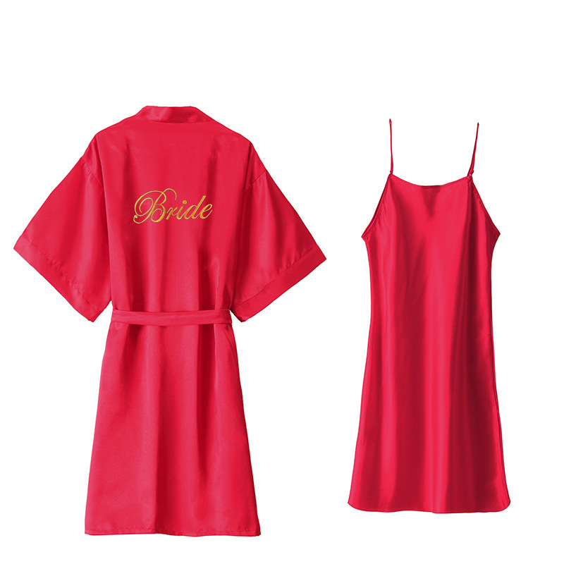 Vestido de novia rojo de manga tres cuartos - con camisón