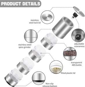 Moulin à sel et à poivre manuel en acier inoxydable pour la maison et les restaurants, matériau PC avec meule en céramique, moulin à épices sèches - Product Image 5