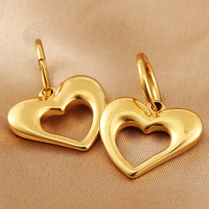 Pendientes de aro con forma de corazón de acero inoxidable dorado para mujer, joyería de regalo 19033 - Product Image 2