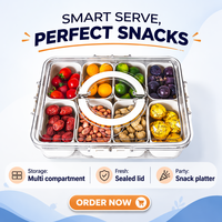 Plateau de service à 8 compartiments avec couvercle et poignée, boîte à collation portable, plateau à légumes, organisateur de bonbons