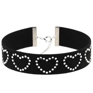 Harajuku Crystal Rhinestone Heart Choker Necklace Velvet Ribbon Wide Choker Necklace For Women Accessories Gothic Punk Collar