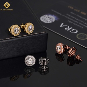 Hip Hop Jewelry Pass Diamond Tester 925 Silver Mens Rose Gold Screw <b>Back</b> GRA Moissanite <b>Earrings</b> - Product Image 6