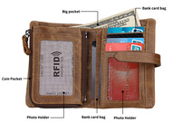 Dompet Pendek Kulit Sapi Asli Andong untuk Pria, Dompet Retro Penahan Kartu dengan RFID Blocking, Dompet Multifungsi
