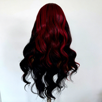 Perruque synthétique en fibre HD 13x4, transparente, sans couture, ondulée, rouge mélangé noir mat, résistante à la chaleur, vente en gros