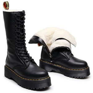 Botas de moto de lana auténtica para mujer, 14 agujeros, estilo inglés, botines de cuero genuino para hombre y mujer, punta redonda - Product Image 5