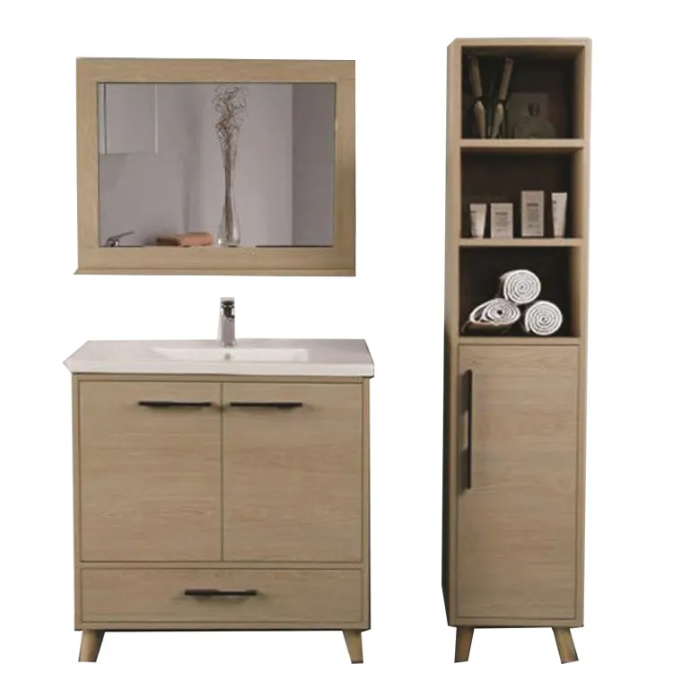 Sansheng vanity de banheiro, design de perna de madeira com armário de maior capacidade