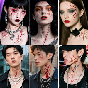 Autocollants de tatouage vasculaire Vampire réaliste fente vaisseau sanguin <span class=keywords><strong>horreur</strong></span> tatouages temporaires pour Halloween fête visage corps <span class=keywords><strong>maquillage</strong></span> - Product Image 5