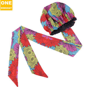 <span class=keywords><strong>Bonnet</strong></span> <span class=keywords><strong>de</strong></span> <span class=keywords><strong>nuit</strong></span> surdimensionné imprimé africain Double couche avec doublure noire bandeau à larges bords extensible - Product Image 5