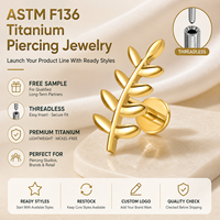 Perhiasan tindik JiaXin ASTM F136 Titanium Grade Implant, tanpa ulir, flat back, labret stud, untuk bibir, helix, conch, dengan inlay zircon berbentuk hati, ukuran 16G