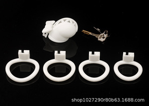Mainan seks kandang kesucian dasi kupu-kupu untuk laki-laki mengikat bulu ayam kandang pria Kontrol lemah dengan 4 ukuran cincin Penis merah muda/putih kunci Penis - Product Image 4