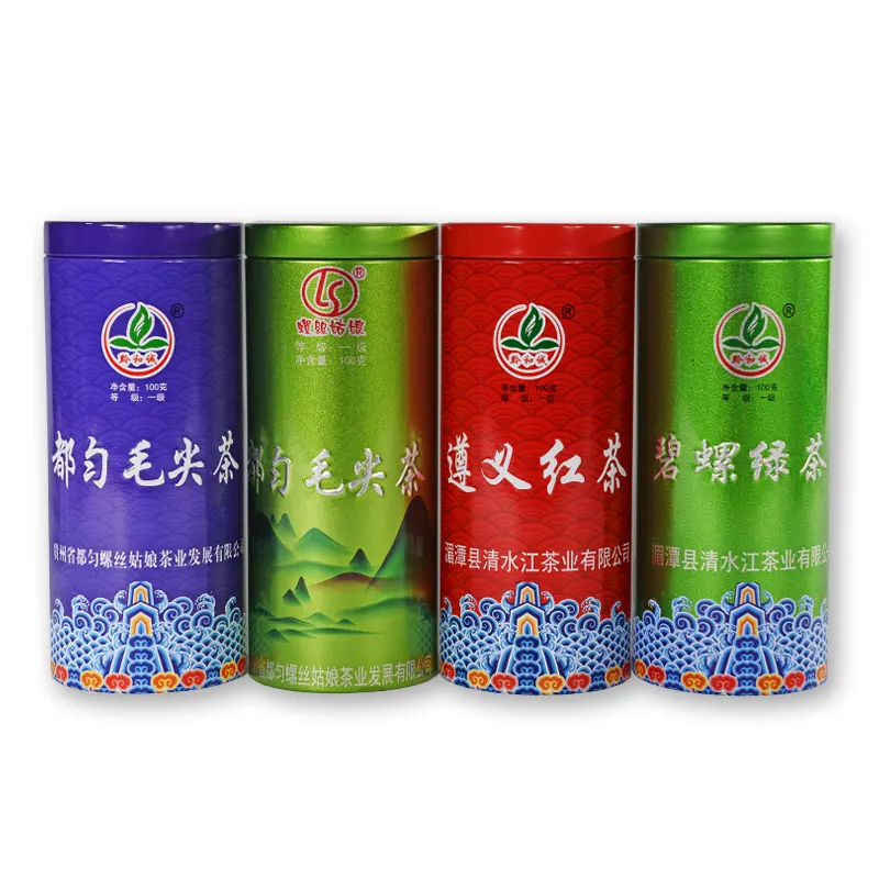 Atacado personalizado redondo tampa de lata de chá jing longa preta embalagem caixas de estanho