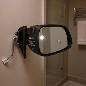 Miroir latéral chromé avec éclairage LED, design rectangulaire moderne, réglable, montage mural, usage domestique, modèle ESPEJO P0186 - Product Image 2