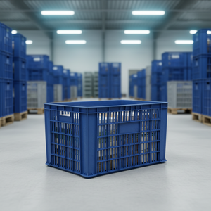 Boîte de rangement logistique en plastique avec fentes de ventilation perforées sur les côtés, <span class=keywords><strong>grille</strong></span> de base pour un flux <span class=keywords><strong>d</strong></span>'air à 360° - Empilable, durable, écologique - Product Image 1