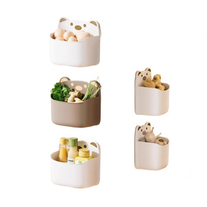 Boîte de rangement murale en forme d'ours de dessin animé mignon pour oignons verts, gingembre, ail et autres produits de cuisine ; pas de perçage nécessaire. - Product Image 5