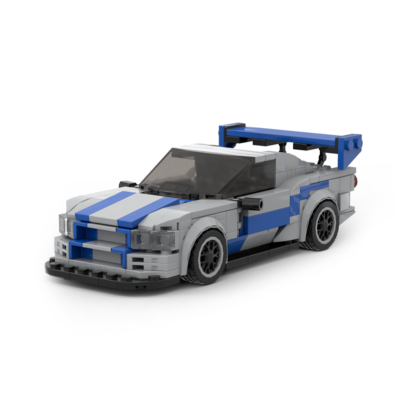 MOC кирпичи Skyline R34 Быстрый Furious гоночный спортивный автомобиль, скоростной гоночный автомобиль, чемпион по скорости, гонщик, строительные блоки, игрушки для детей