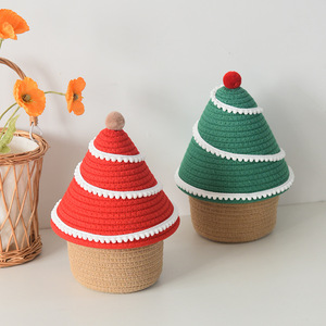 [Personalización Disponible] Cesta de Almacenamiento para Adornos Navideños, Cesta Tejida de Escritorio con Tapa, Caja de Almacenamiento Decorativa para la Entrada - Product Image 1