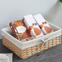 Panier de rangement pour cuisine, imitation rotin, panier à linge avec couvercles en bois, empilable, pour enfants, petit, sous l'étagère