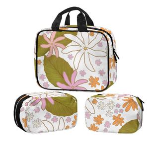 Custom Tropical Boho Flowers Tiare Flowers Print on Demand Large Capacity <b>Travel</b> Toiletries and Cosmetics <b>Bag</b> Three Piece <b>Set</b> - Product Image 5