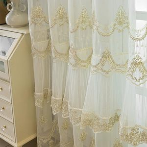 Di lusso stile europeo increspato <span class=keywords><strong>tende</strong></span> di pizzo <span class=keywords><strong>con</strong></span> mantovana elegante KMSG ricamato <span class=keywords><strong>tende</strong></span> trasparenti per soggiorno e camera da letto - Product Image 4