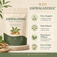 Poudre de Withania Somnifera Premium, Racine d'Ashwagandha Biologique pour l'Équilibre du Cortisol et le Soutien de la Vitalité, OEM