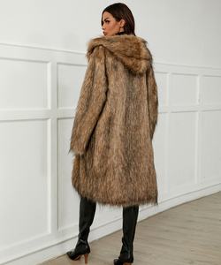 Cappotti Invernali da Donna Lunghi e Spessi in Finta <span class=keywords><strong>Pelliccia</strong></span> di Lusso, Nuovo Design alla Moda con Cappuccio, Stampa Leopardata, Bottoni a Corno <span class=keywords><strong>Tipo</strong></span> Volpe - Product Image 3