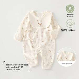 Nouveau-né automne combinaison 100% coton infantile attache avec <span class=keywords><strong>ceinture</strong></span> papillon étanche salive serviette Style décontracté bouton fermeture - Product Image 6