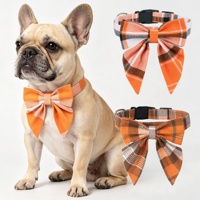 Collier pour chien Tanpopo avec nœud papillon, collier pour animal de compagnie à carreaux orange réglable pour Halloween et Thanksgiving