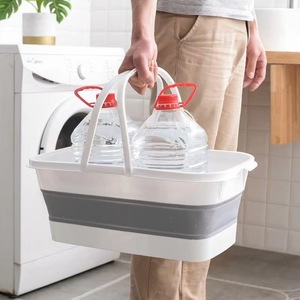 Cubo plegable rectangular comprimible de plástico grueso para limpieza y escurrido de pisos - Product Image 1