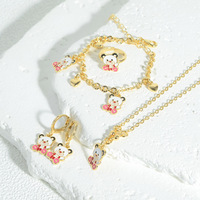 Ensemble de bijoux pour enfants en alliage de cuivre 4 pièces, design animal en émail panda girafe éléphant, ensemble de bijoux mignon pour filles