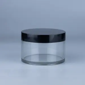 200ml Transparent Thick Wall Skincare Cosmetic Plastic Pet Cream Jar With Black Screw Lid