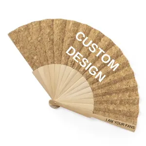 Custom High Quantity Plain Wooden Folding Spanish Hand Fans Cork Fan