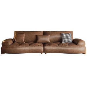 Ensemble <span class=keywords><strong>de</strong></span> salon 4 places pour <span class=keywords><strong>intérieur</strong></span> <span class=keywords><strong>de</strong></span> maison marron rétro <span class=keywords><strong>de</strong></span> <span class=keywords><strong>designer</strong></span> italien, canapé en cuir moderne et <span class=keywords><strong>de</strong></span> luxe léger - Product Image 5