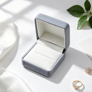 Luxury High End Jewelry <b>Box</b> Small Square Velvet Case in Black & <b>Grey</b> Blue for Ring Diamond Ring & Earrings - Product Image 4