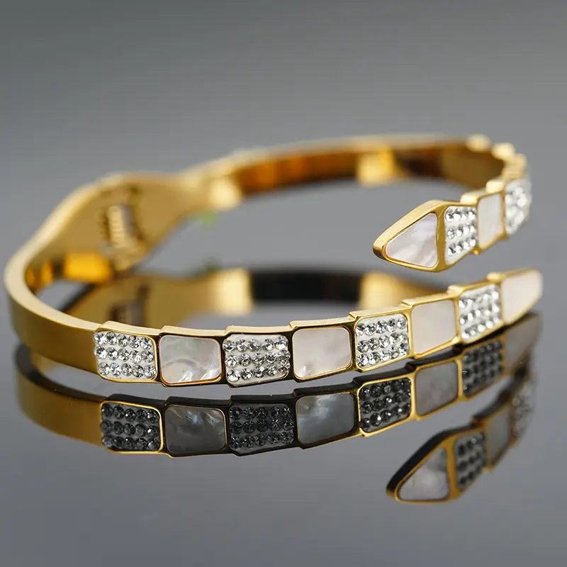 Pulseira de aço inoxidável banhada a ouro para mulheres, pulseira de joias e pulseiras CZ Madrepérola Cobra Designer de moda