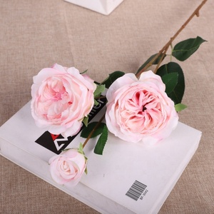 ดอกกุหลาบอังกฤษประดิษฐ์ 3 ก้าน ยี่ห้อ QiHao สำหรับตกแต่งบ้านและงานแต่งงาน - Product Image 5