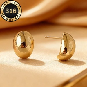 Nom du produit : Boucles d'oreilles en forme de haricot semi-rondes en acier inoxydable 316, boucles d'oreilles en forme de haricot hémisphériques lisses en forme d'arc, Matériel et - Product Image 6
