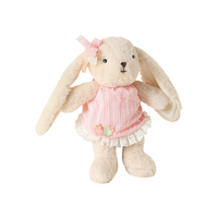 Peluche Lapin aux longues oreilles pour le sommeil, Pyjama imprimé ours et bonnet de nuit à pompons, Jouet compagnon de chambre d'enfant en peluche douce et moelleuse