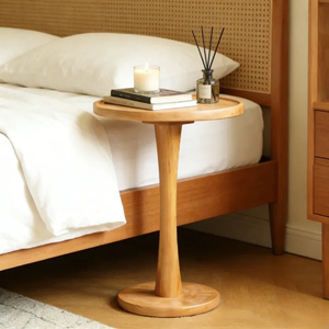Mesa de Centro Japonesa Minimalista de Madera de Roble Macizo con Base Redonda Alta Tipo Tulipán, Estilo Zen Japandi, para Cafetería o Sala de Estar - Product Image 2