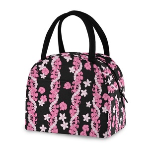 Trending Products 2024 New Arrivals Hawaii Puakenikeni Pink Lei Custom Insulated Lunch Bag Thermal Cooler Bag - Product Image 1