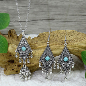Bohemian Jewelry <b>Set</b> <b>Necklace</b> And Earrings Alloy Antique <b>Silver</b> Plated Geometric Pendant Women's Party Fashion Jewelry - Product Image 4