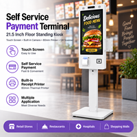 Kiosque en libre-service sur pied de 21,5 pouces avec écran tactile, caméra, imprimante 80 mm, lecteur de code QR, terminal de paiement pour restaurant et commerce de détail