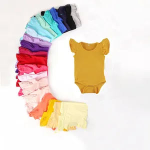 Grosir Setelan Satu Potong Katun Warna Solid Bayi Jumpsuit Bayi Balita Butik Romper Bayi Perempuan Lengan Berkibar Lucu