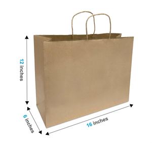 Bolsas de Papel Kraft Marrón Reciclables con Logotipo Personalizado, Asas Largas, Impresión Offset, Aptas para Alimentos, 16x6x12 Pulgadas - Product Image 1