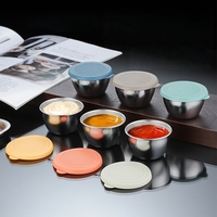 Vente en gros de gobelets à sauce en acier inoxydable 304 avec couvercle en plastique, mini-récipients portables pour condiments, bols à sauce pour salades