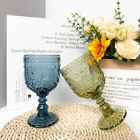 Gobelets à vin rouge en verre pressé de couleur bleue avec motif de tournesol vintage mexicain de luxe personnalisé pour les fêtes, les mariages et les bars